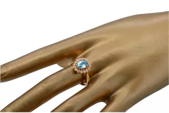 Pierścionek Akwamaryn Oryginalny wyrób Vintage 14k z różowego złota Styl Vintage crc012r